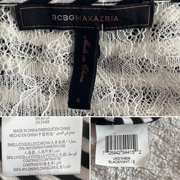 BCBGMAXAZRIA Lace Back Top Size Small Striped Black White Parisian Style Elegant - Picture 5 of 10